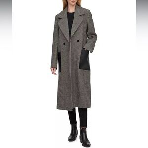 Calvin Klein Faux-Leather-Pocket Houndstooth Maxi